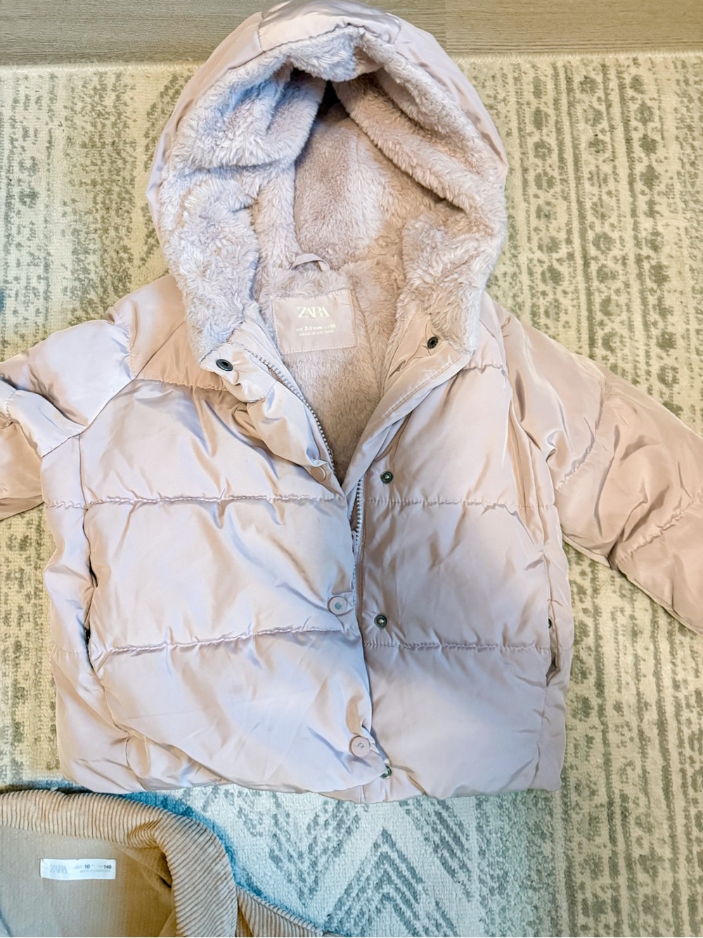 ZARA Kids Light purple Beige Faux-Fur Lined Puffer Coat
